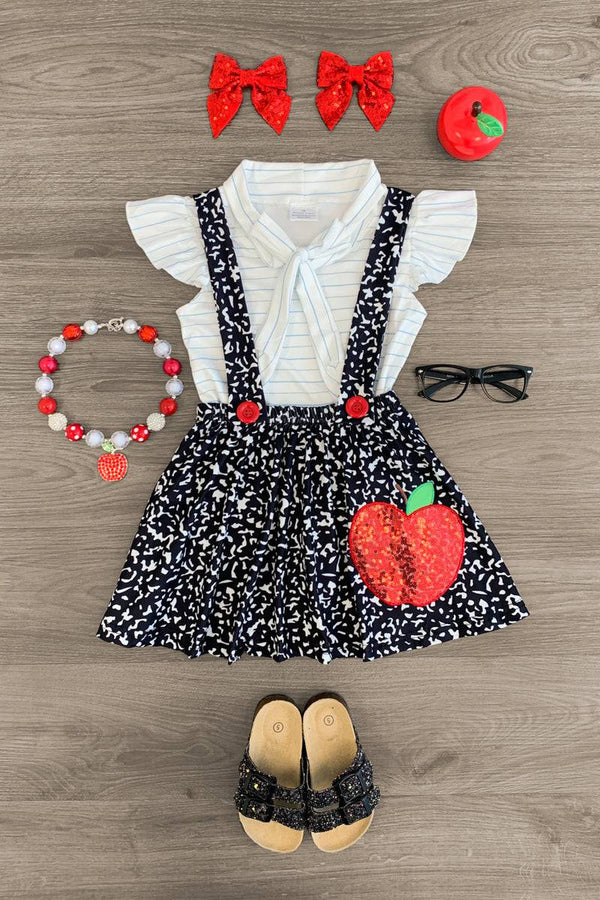 preorder GSD3435 Back To School Apple Flutter Sleeve 2pcs Girls Set