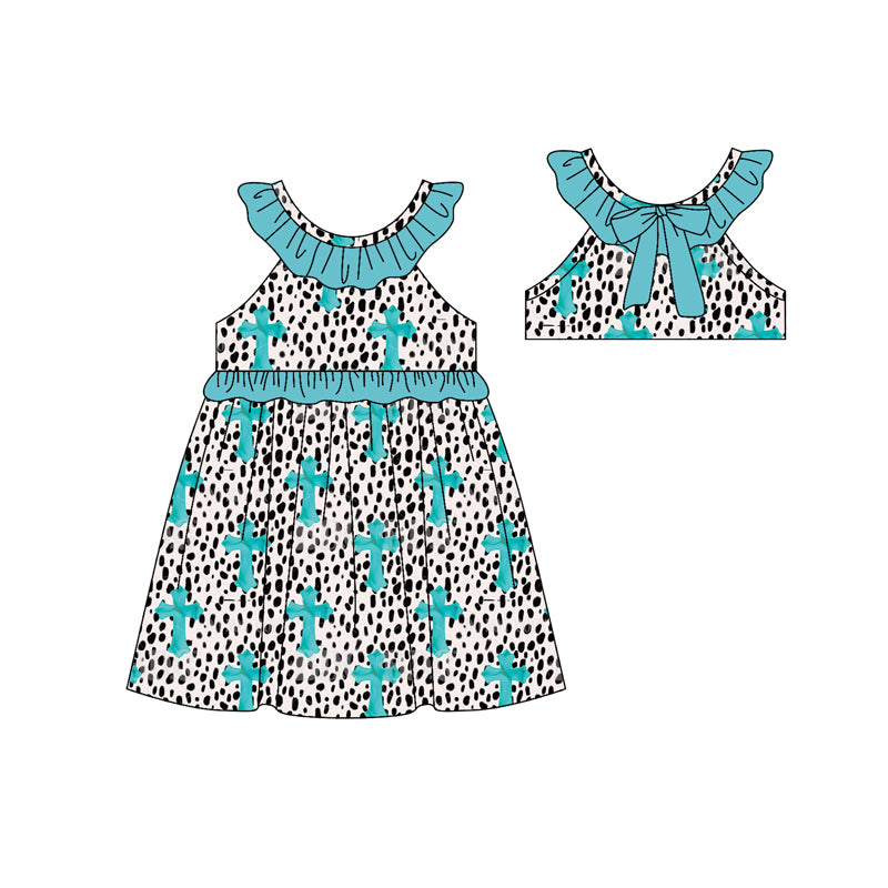 preorder GSD3471 Easter Cross Leopard Blue Girls Dress