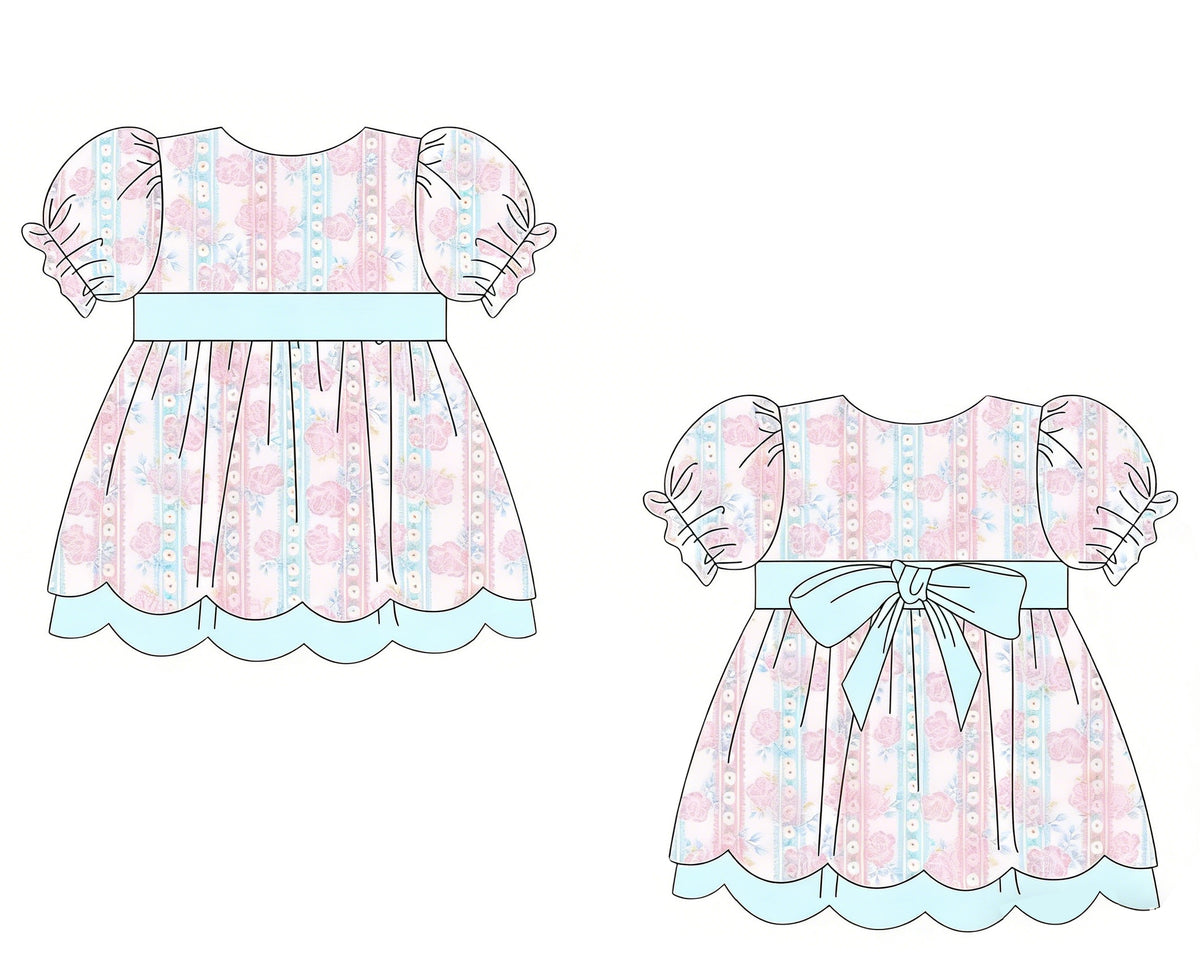 preorder GSD3475 Pink Flowers Rose Short Sleeve Girls Dress