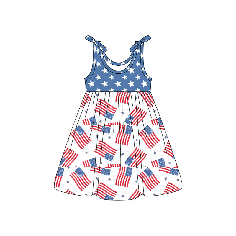 preorder GSD3490 July 4th Star Flag Sleeveless Girls Dress