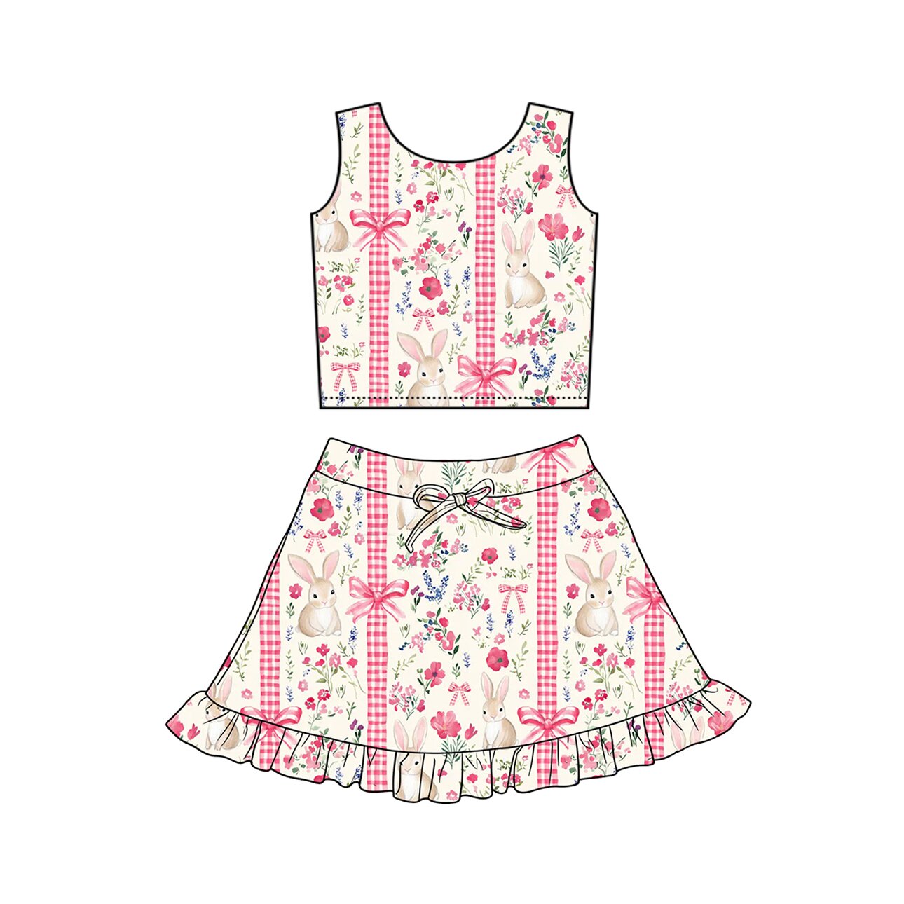 preorder GSD3496 Yoga Easter Bunny Rabbit Flowers Sleeveless Skorts Girls Set