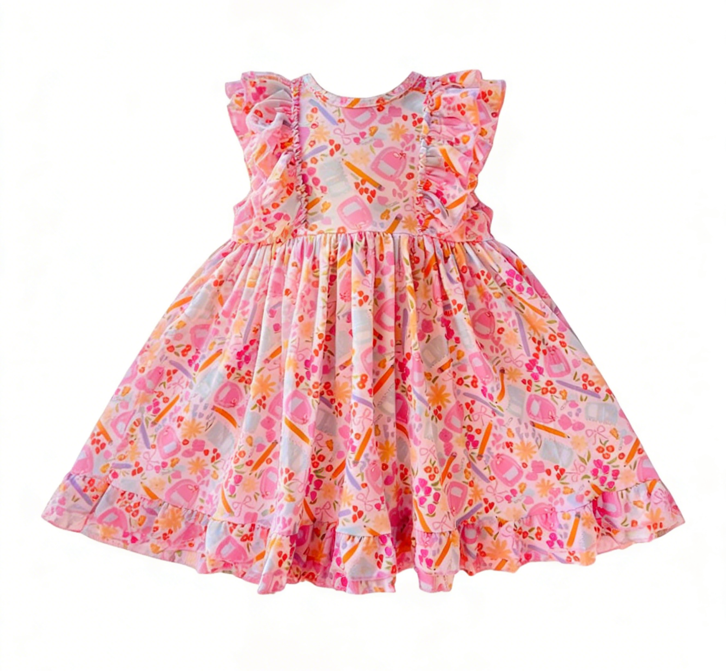 preorder GSD3529 Back To School Pen Apple Pink Girls Dress