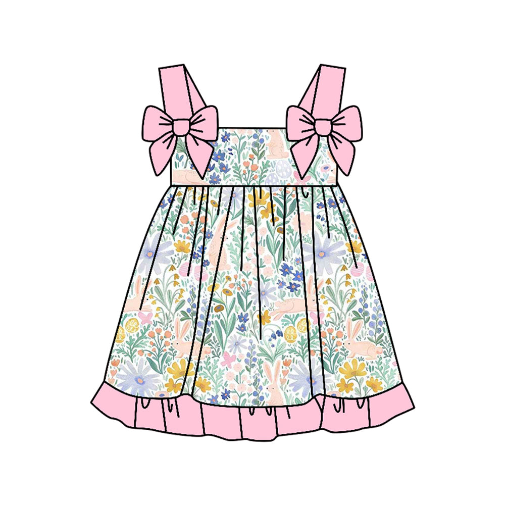 preorder GSD3533 Easter Flowers Bows Pink Girls Dress
