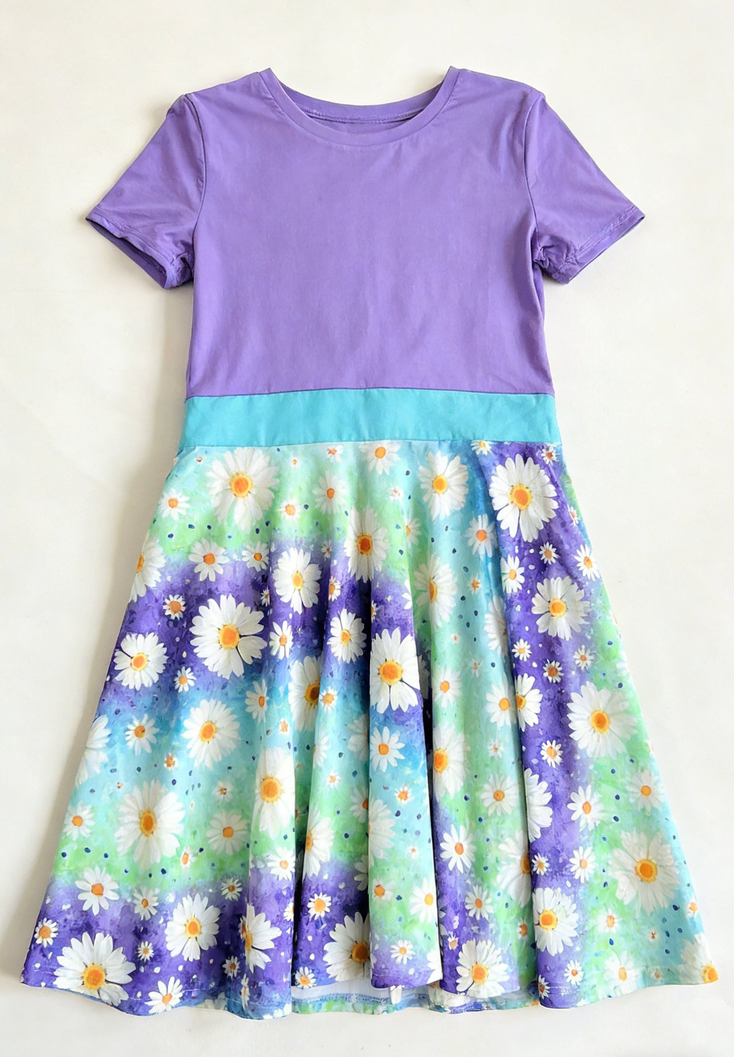 preorder GSD3534 Flowers Dasiy Purple Short Sleeve Girls Dress