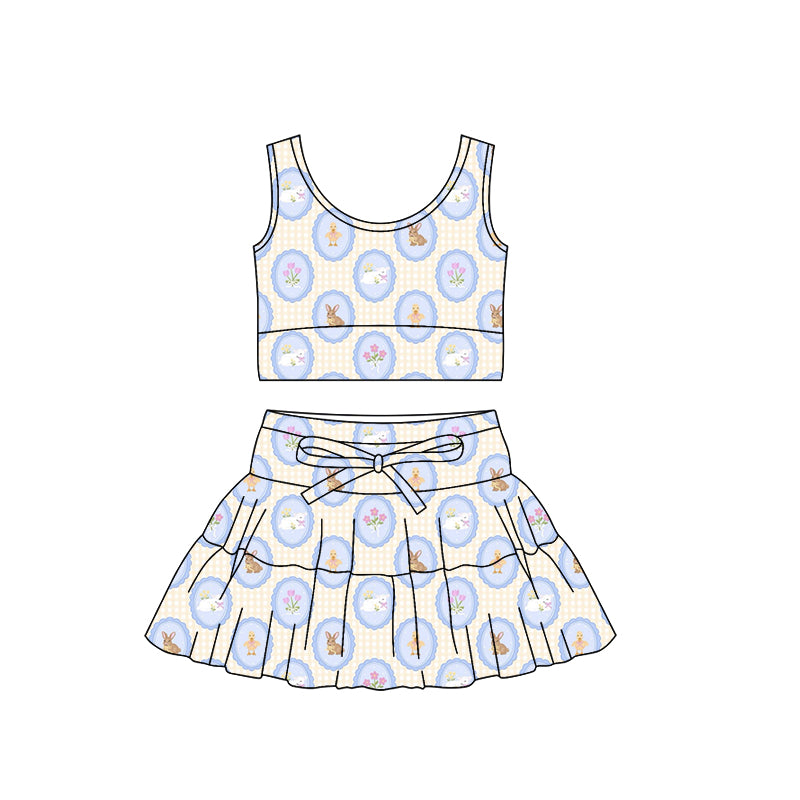 preorder GSD3562 Easter Bunny Rabbit Flowers Sleeveless Skorts Girls Set
