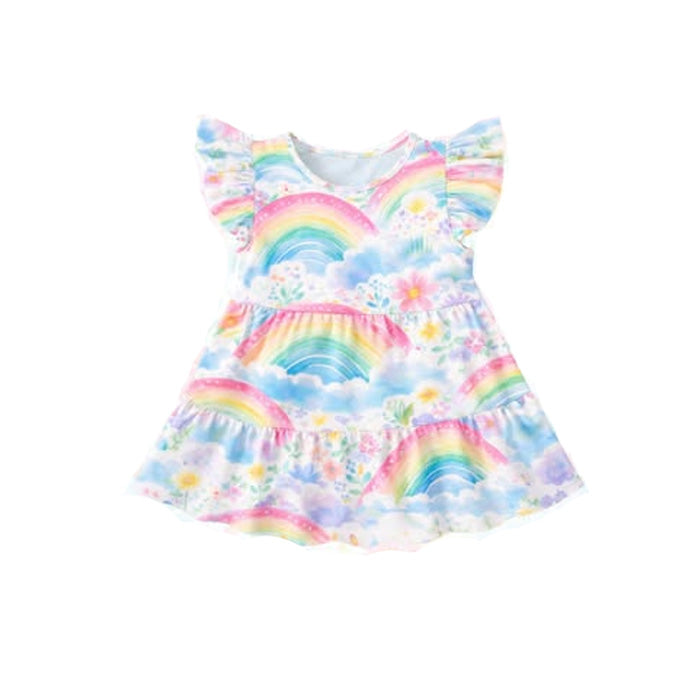 preorder GSD3573 Rainbow Flowers Flutter Sleeve Girls Dress
