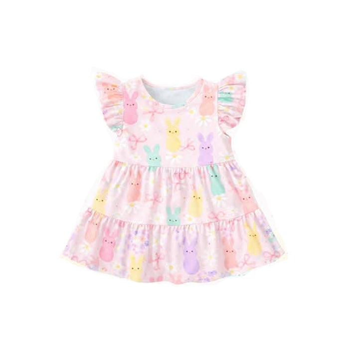 preorder GSD3575 Easter Bunny Rabbit Bows Flutter Sleeve Girls Dress