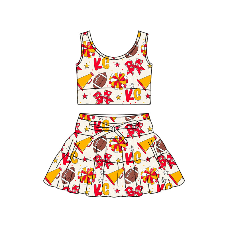 preorder GSD3596 Football Item Red Yellow Sleeveless Skorts Girls Set