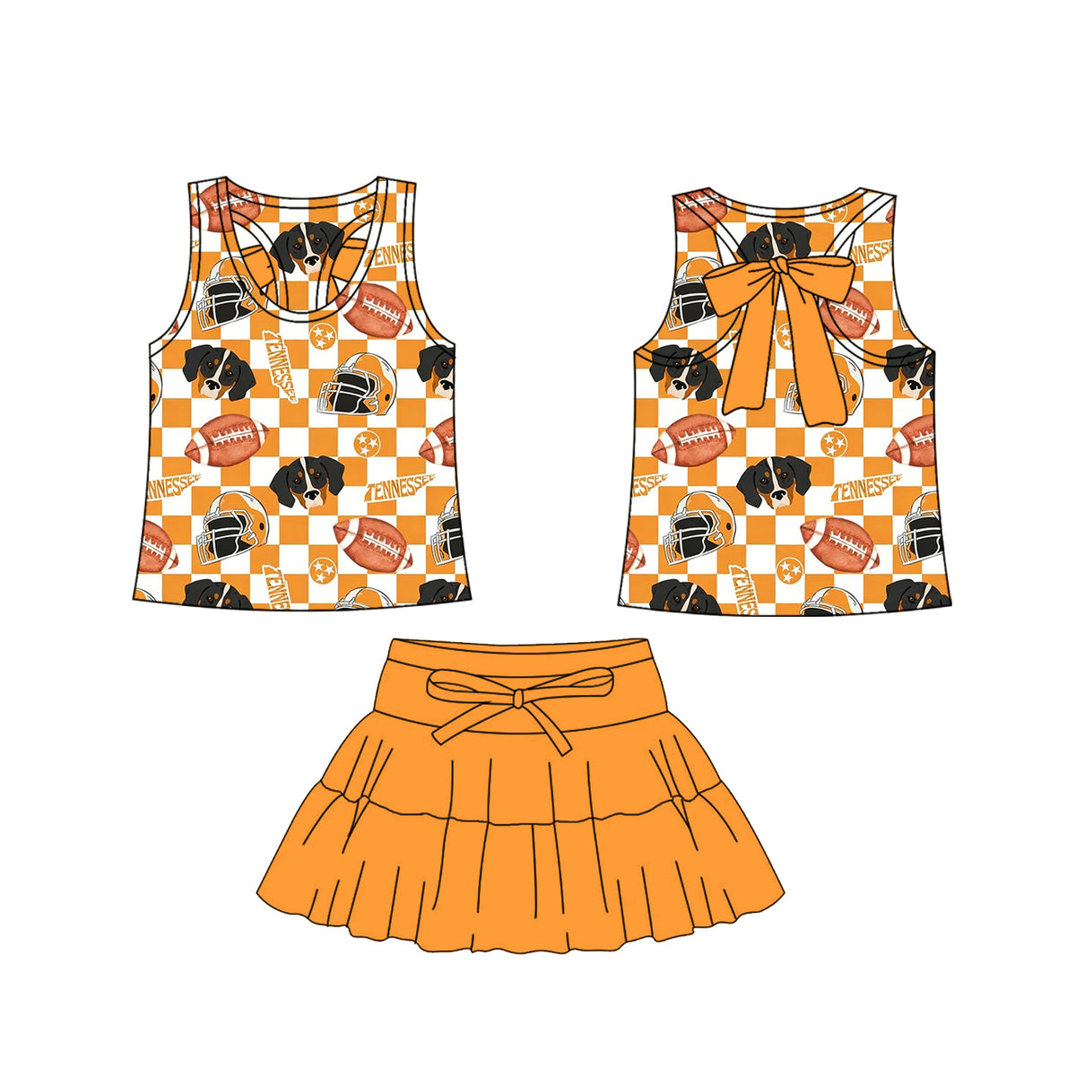 preorder GSD3597 Football Item Checkered Sleeveless Skorts Girls Set