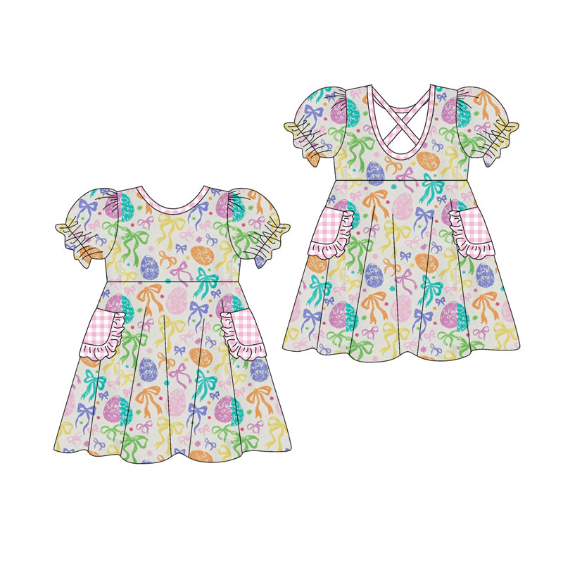 preorder GSD3644 Easter Egg Bows Short Sleeve Girls Dress