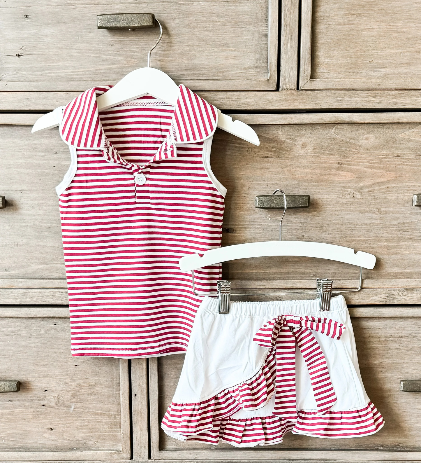 preorder GSD3660 Red Striped Sleeveless Skorts Girls Set