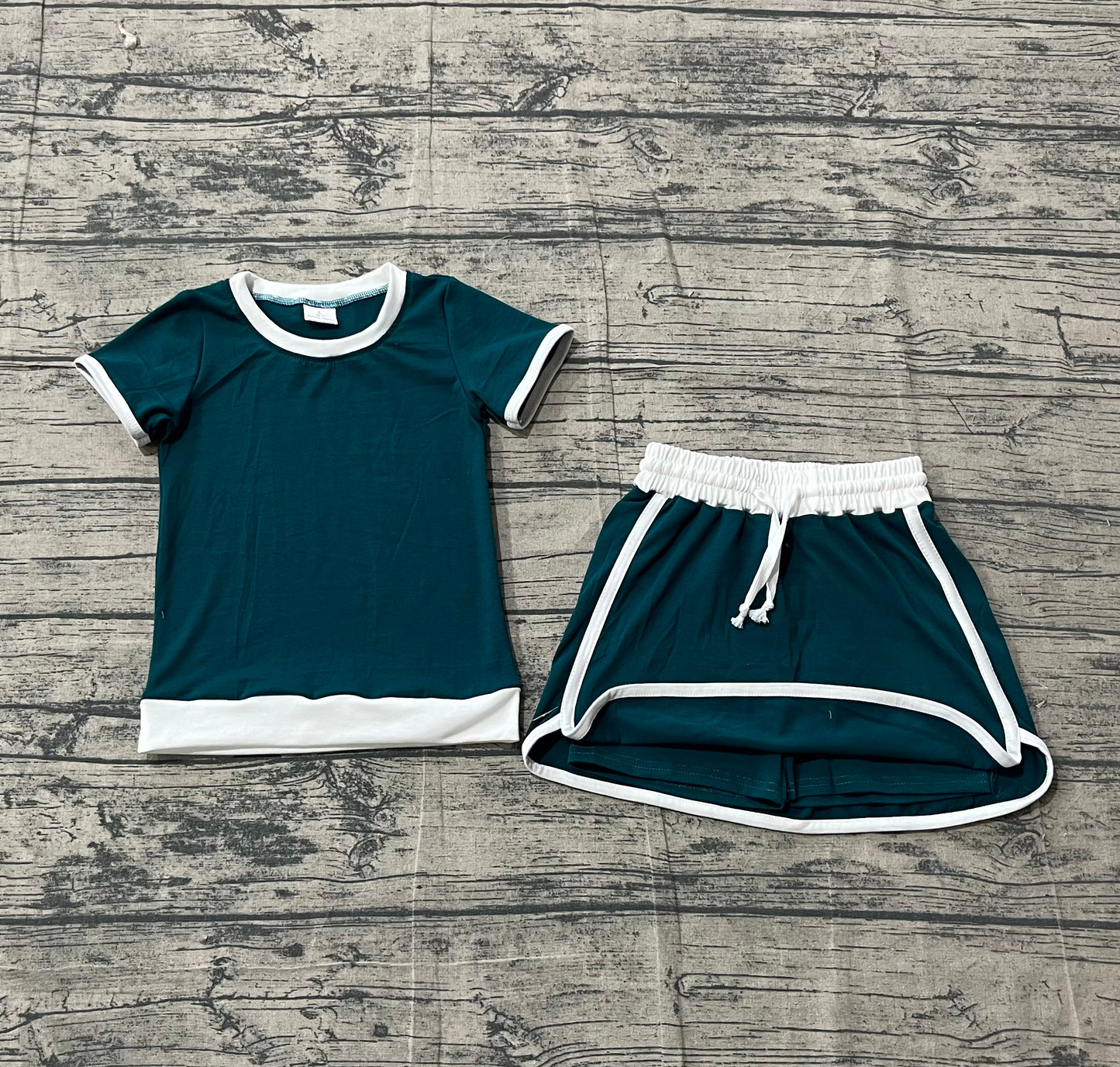 preorder Samples GSD3670 Cotton Green Short Sleeve Skorts Girls Set