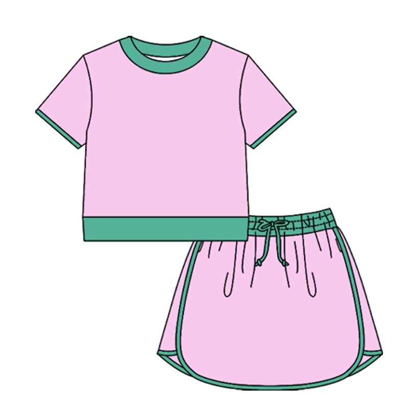 preorder GSSO3675 Yoga Pink Short Sleeve Skorts Girls Set