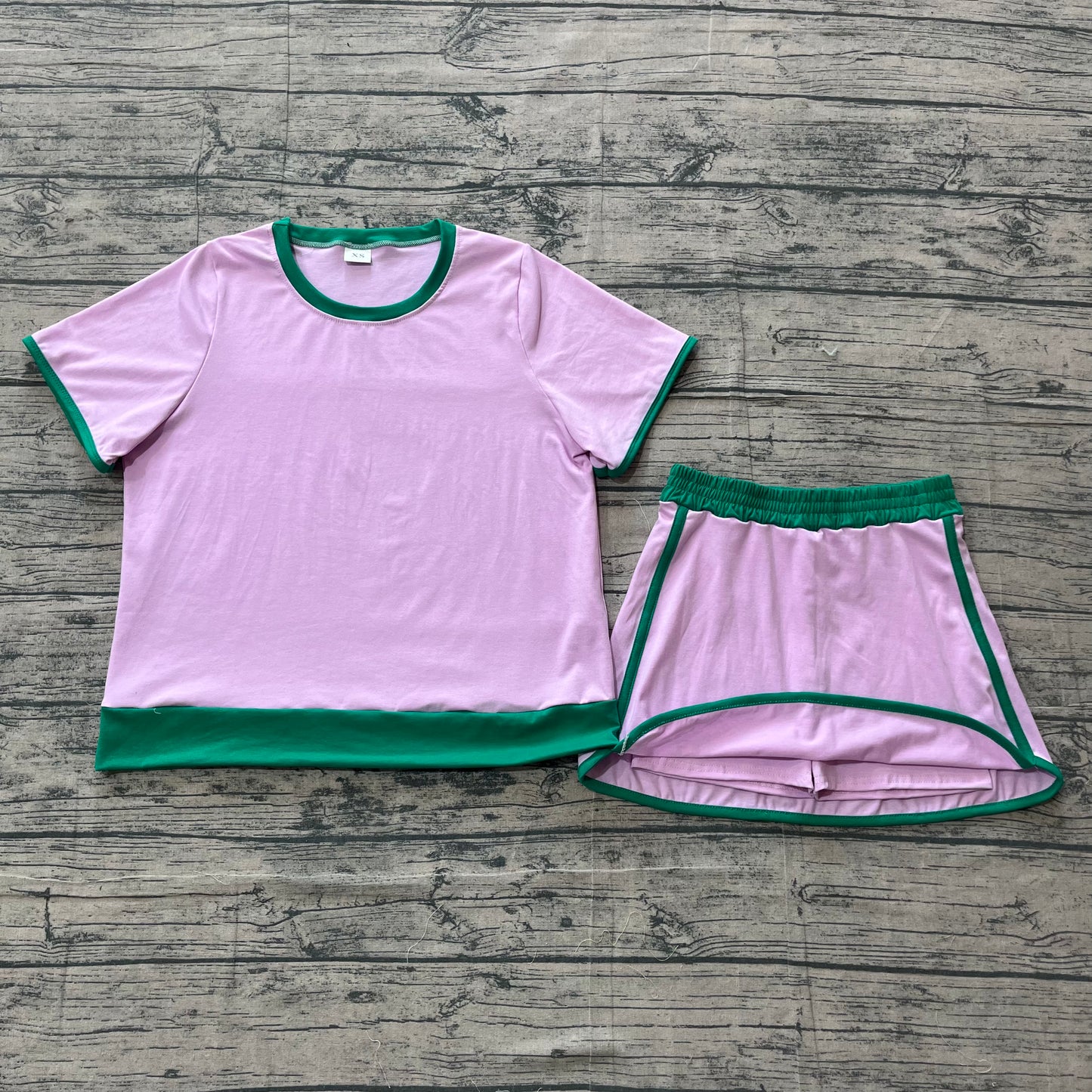 preorder Samples GSD3675 Pink Short Sleeve Skorts Adult Women Set