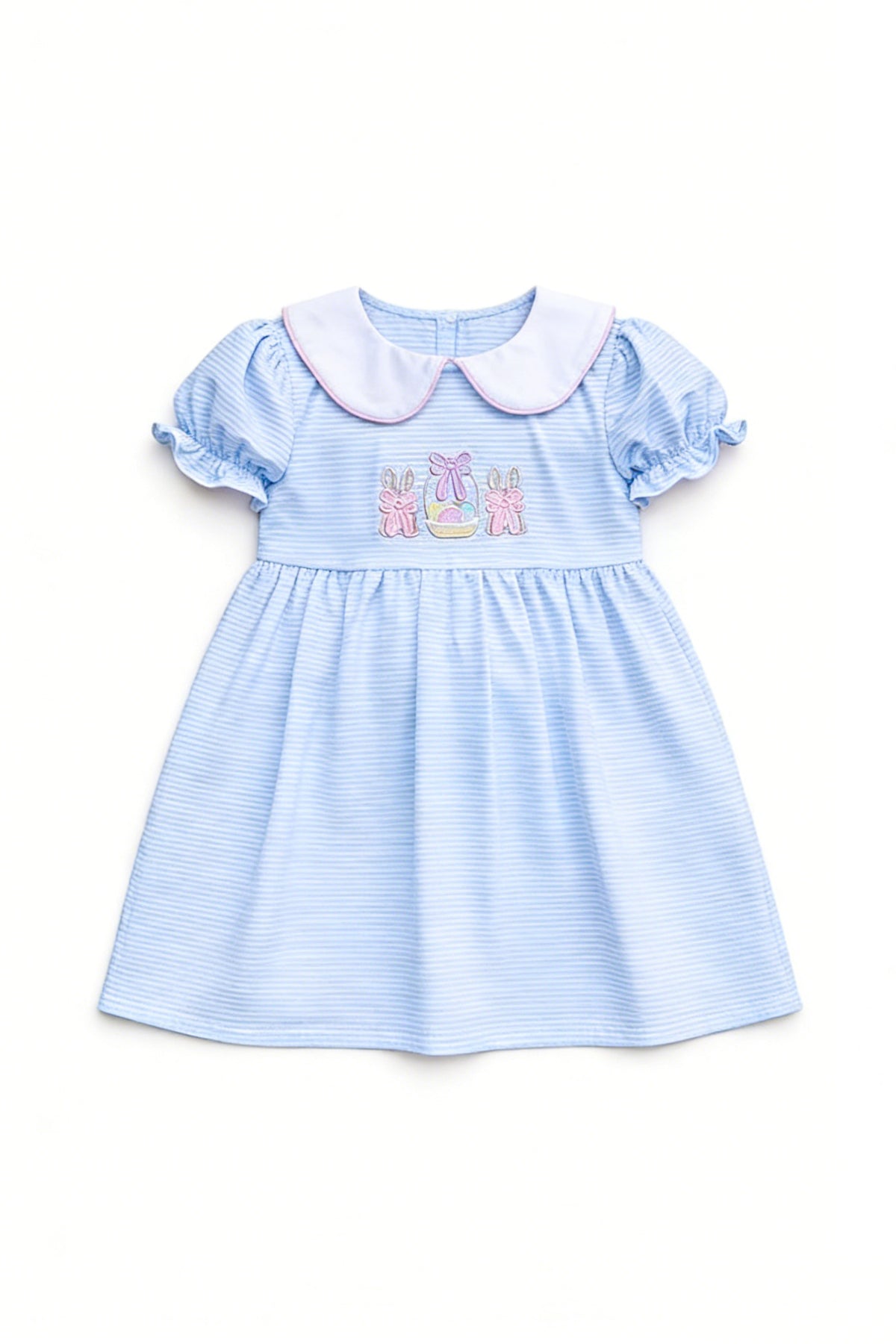 preorder GSD3680 Easter Rabbit Bows Egg Blue Short Sleeve Girls Dress