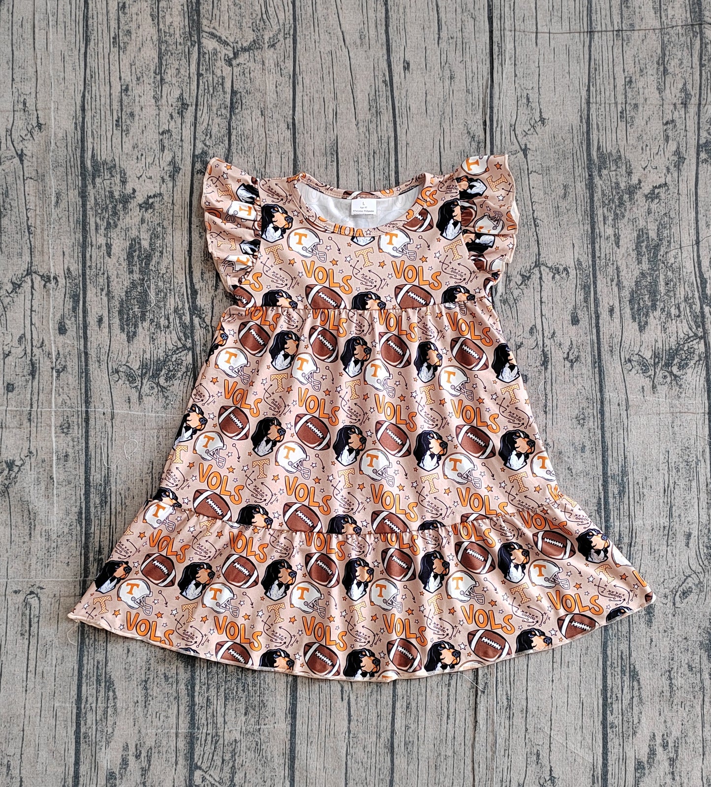 preorder Samples GSD3703 Football Item Vols Dog Brown Flutter Sleeve Girls Dress