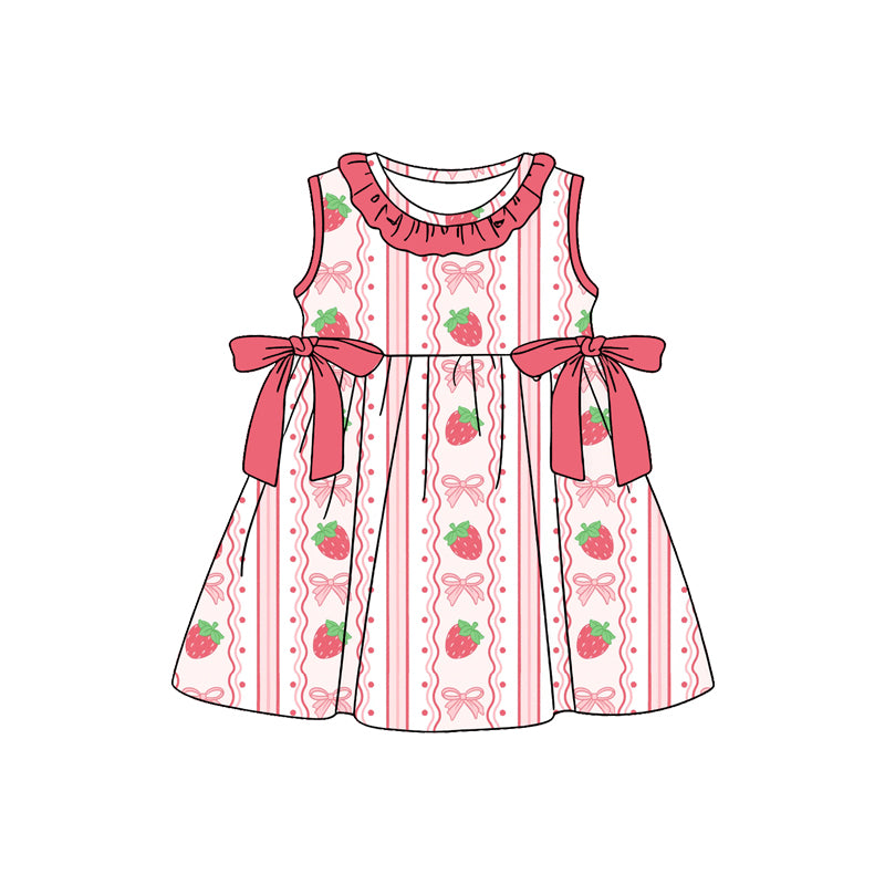 preorder GSD3704 Strawberry Bows Pink Sleeveless Girls Dress