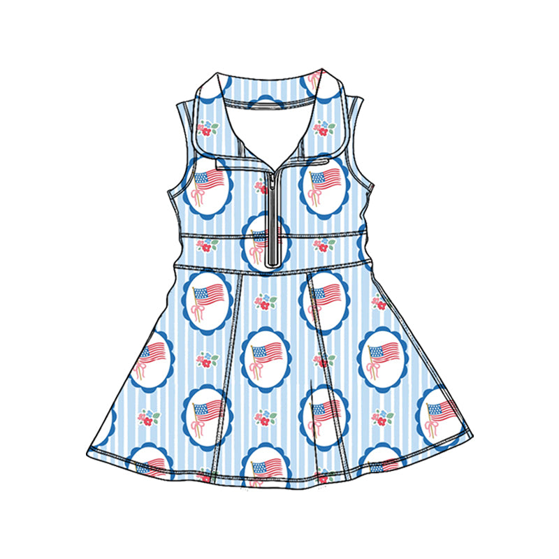 preorder GSD3721 Yoga July 4th Flag Blue Sleeveless Skorts Girls Dress