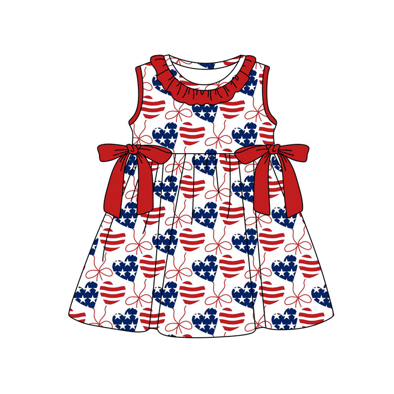 preorder GSD3722 July 4th Flag Bows Sleeveless Girls Dress