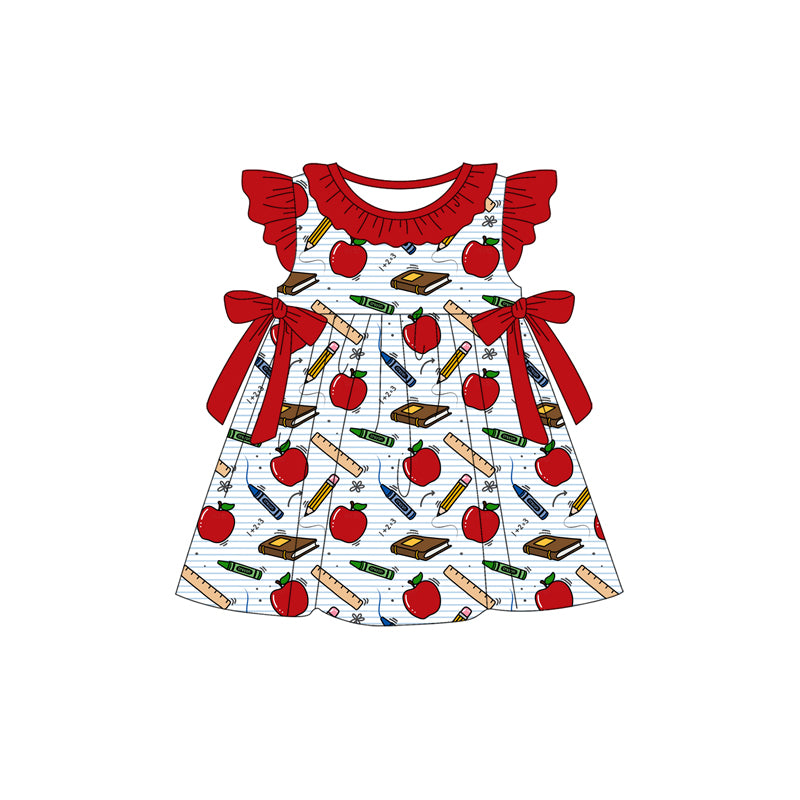 preorder GSD3725 Back To Shcool Apple Flutter Sleeve Girls Dress