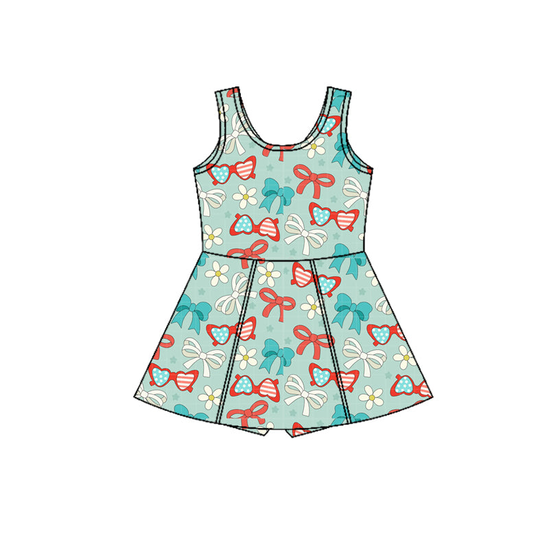 preorder GSD3751 Yoga July 4th Bows Green Sleeveless Skorts Girls Dress