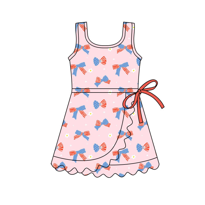 preorder GSD3753 Yoga July 4th Bows Pink Sleeveless Skorts Girls Dress