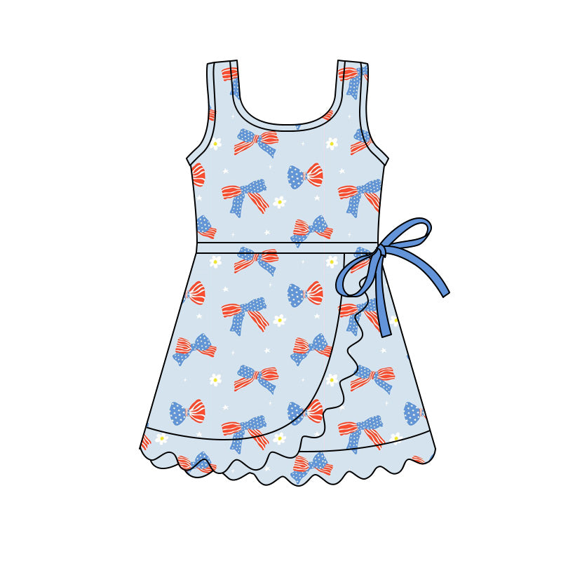 preorder GSD3754 Yoga July 4th Bows Blue Sleeveless Skorts Girls Dress