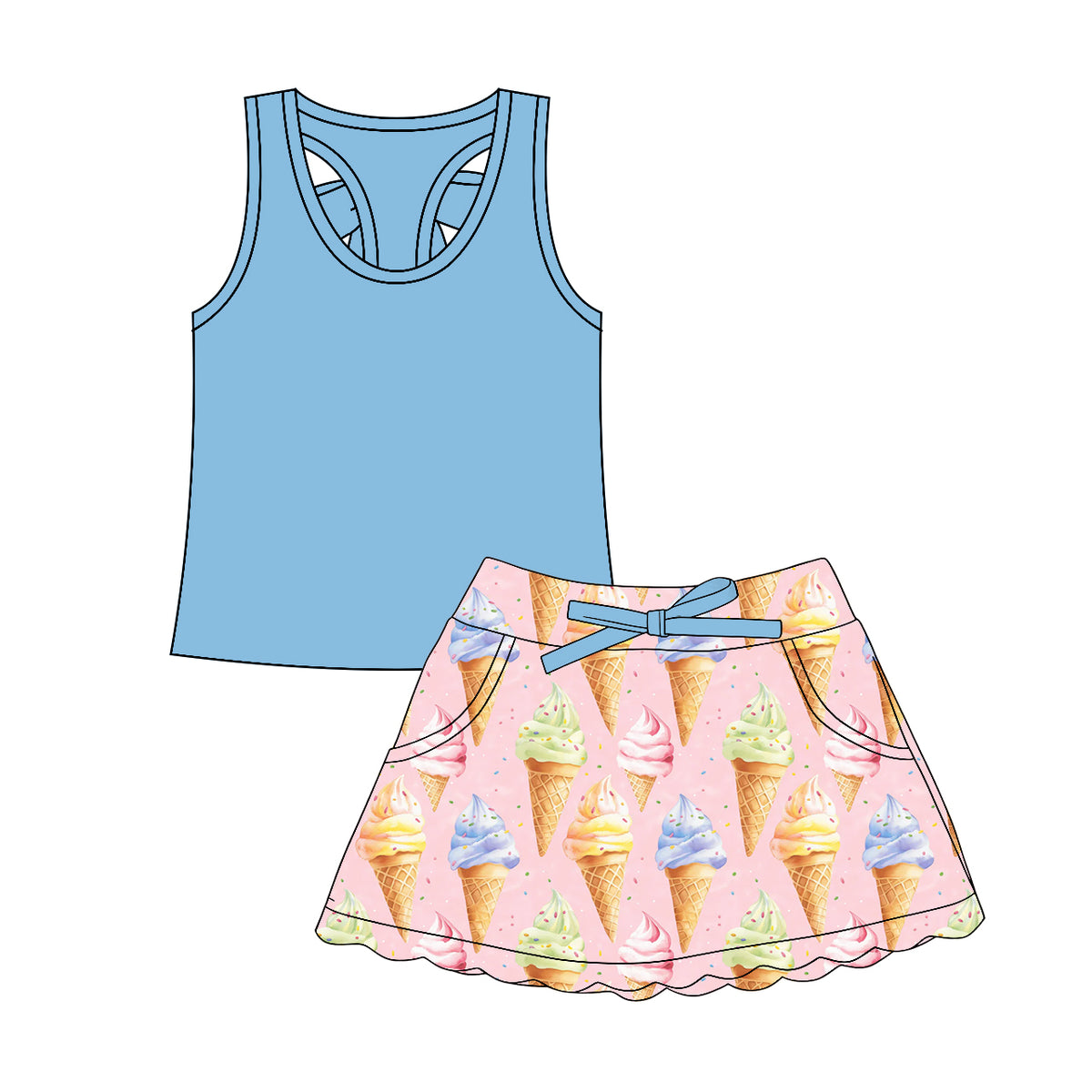 preorder GSD376 Blue Sleeveless Ice Skorts Girls Set