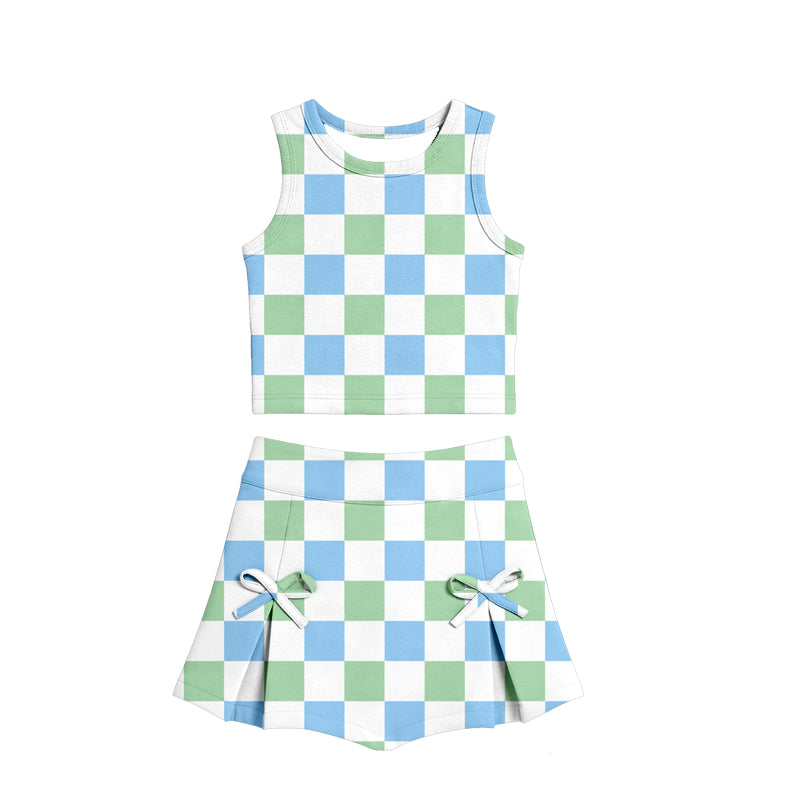 preorder GSD3785 Yoga Mint Green Checkered Sleeveless Skorts Girls Set