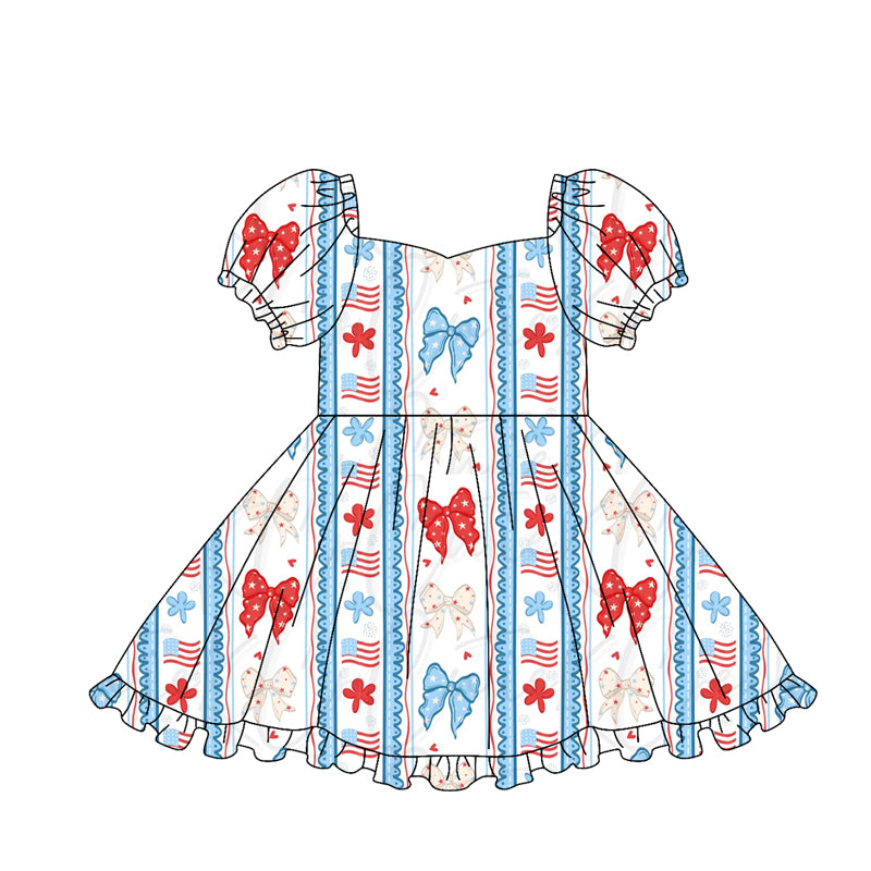 preorder GSD3789 July 4th Bows Flag Short Sleeve Girls Dress