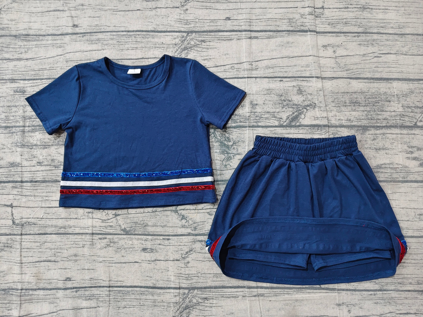 preorder Samples GSD3811 Navy Blue Short Sleeve Shorts Girls Set