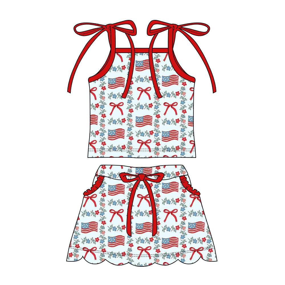 preorder GSD3826 July 4th Flag Bows Shorts Girls Set