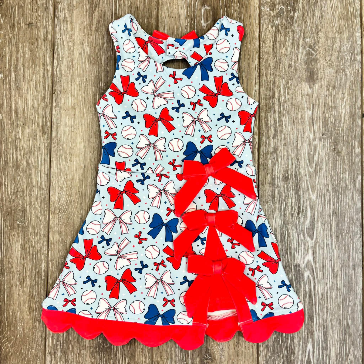 preorder GSD3831 Baseball Bows Sleeveless Skorts Girls Dress