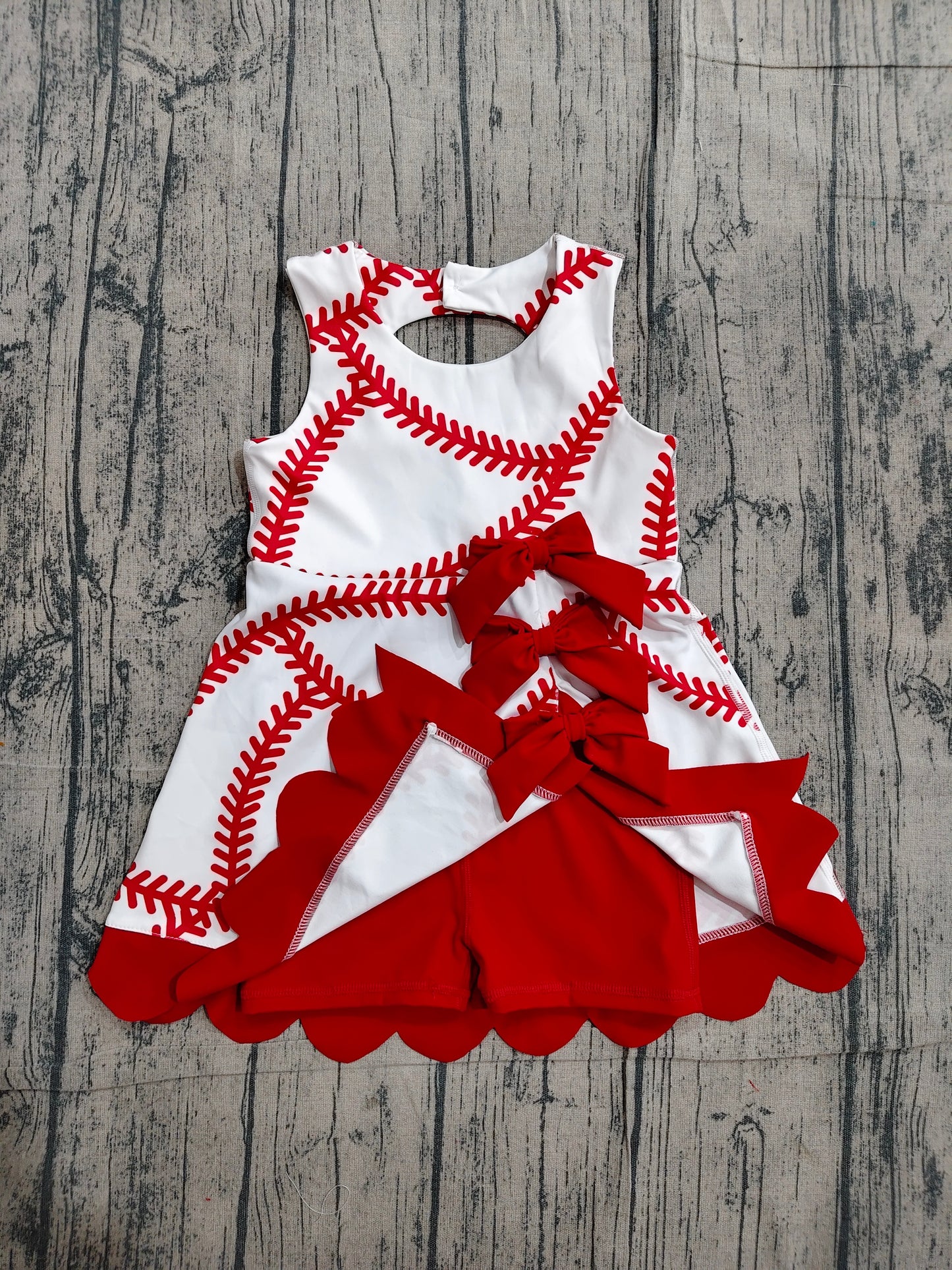 preorder Samples GSD3833 Baseball Red Bows Sleeveless Shorts Girls Dress