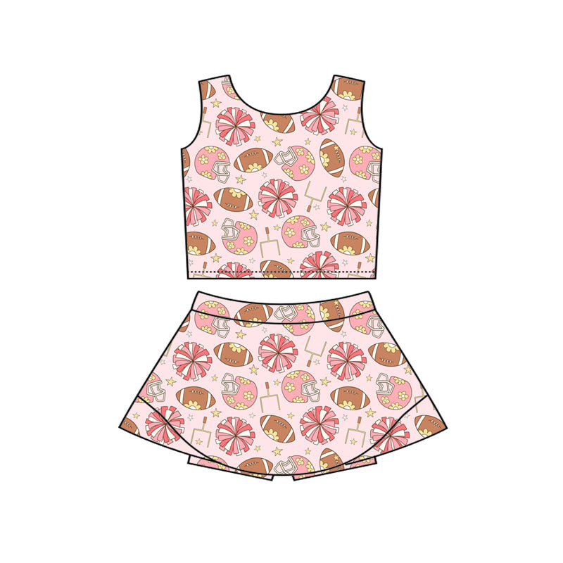 preorder GSD3807 Yoga Football Flowers Pink Sleeveless Skorts Girls Set