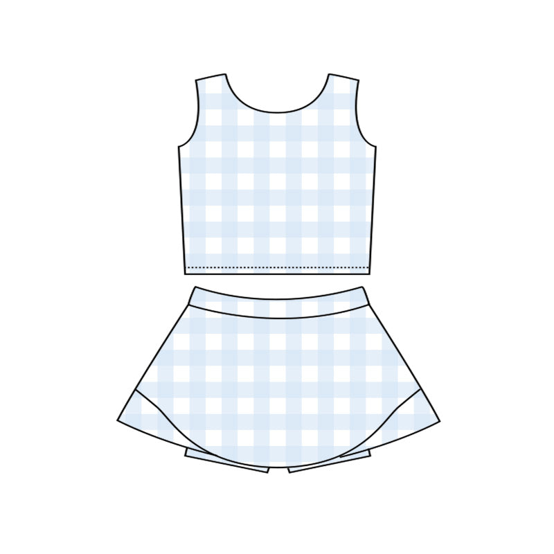 preorder GSD3809 Yoga Blue Checkered Sleeveless Skorts Girls Set