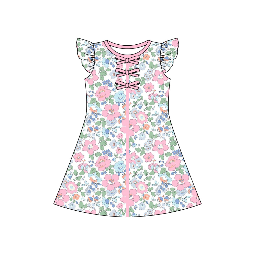 preorder GSD3852 Colorful Flowers Flutter Sleeve Girls Dress