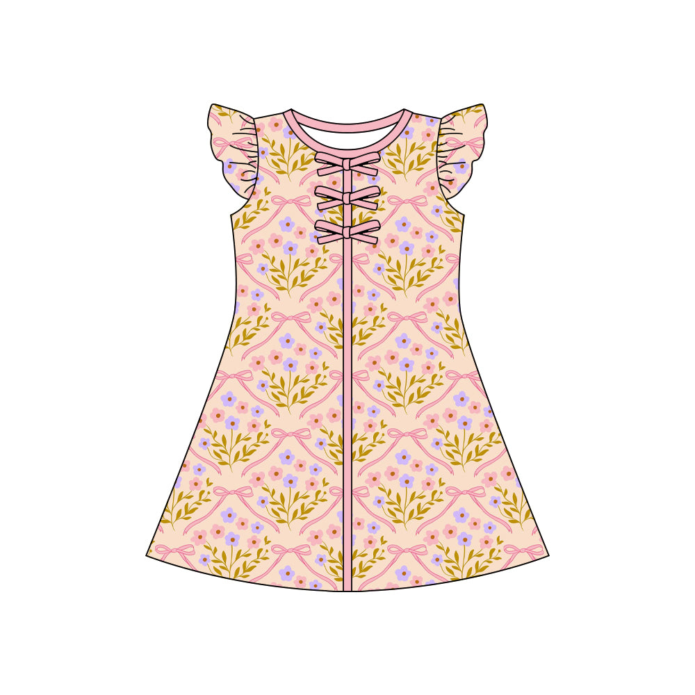 preorder GSD3853 Pink Bows Flowers Flutter Sleeve Girls Dress