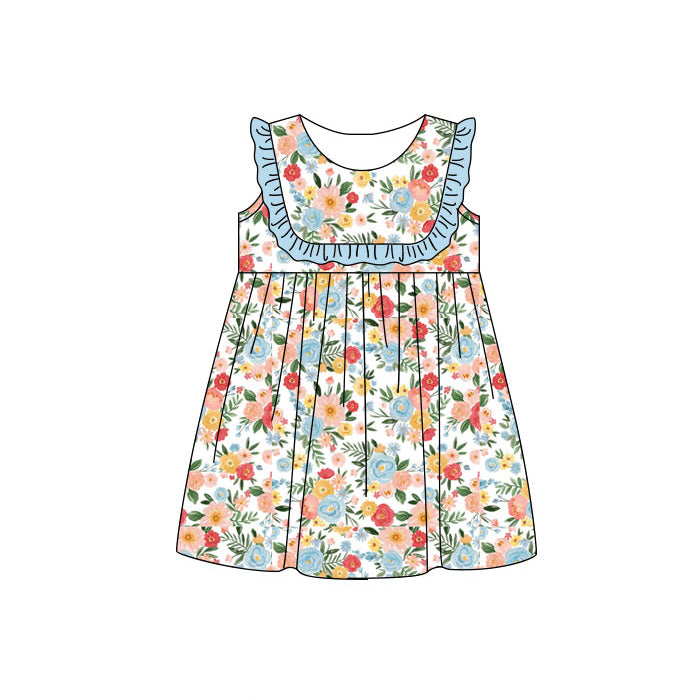 preorder GSD3857 Colorful Flowers Flutter Sleeve Girls Dress