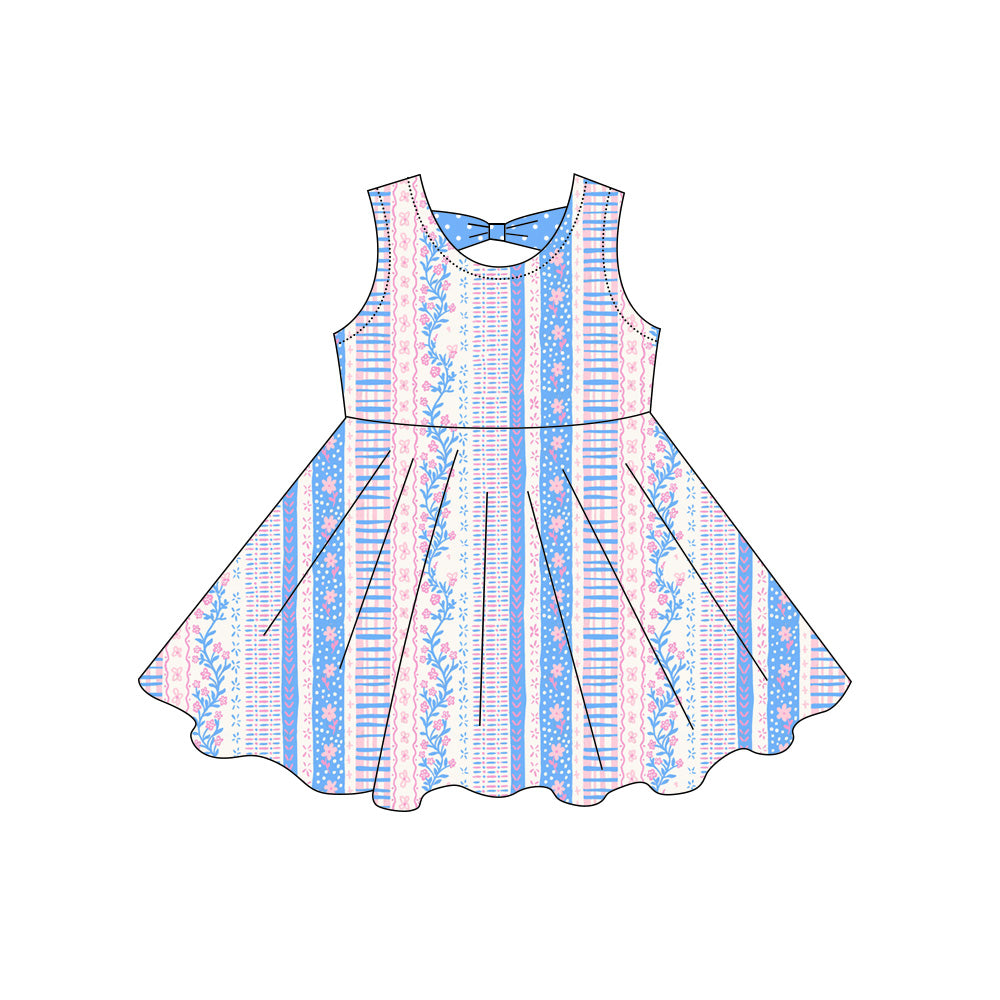 preorder GSD3862 Flowers Blue Sleeveless Girls Dress