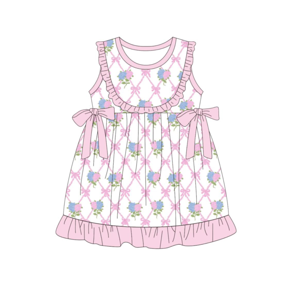 preorder GSD3869 Pink Flowers Bows Sleeveless Girls Dress