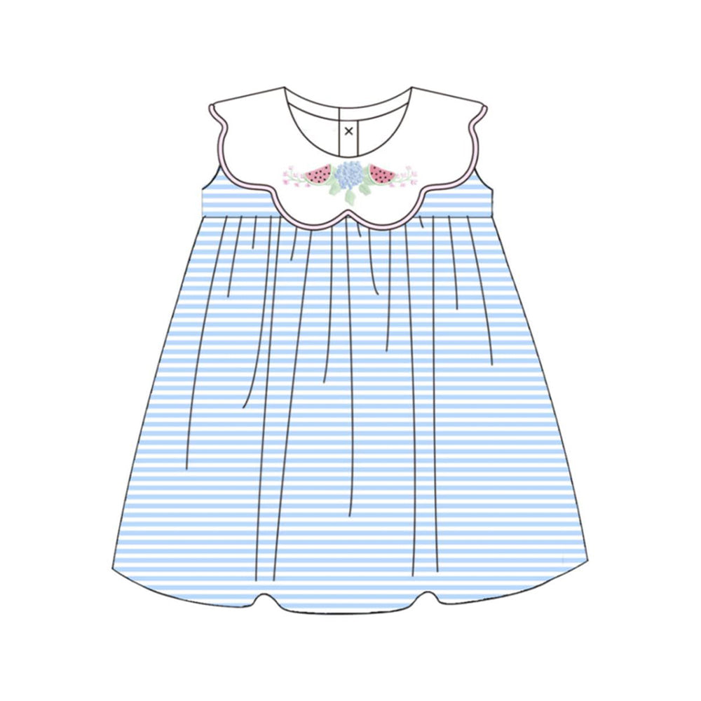 preorder GSD3870 Bows Flowers Blue Sleeveless Girls Dress