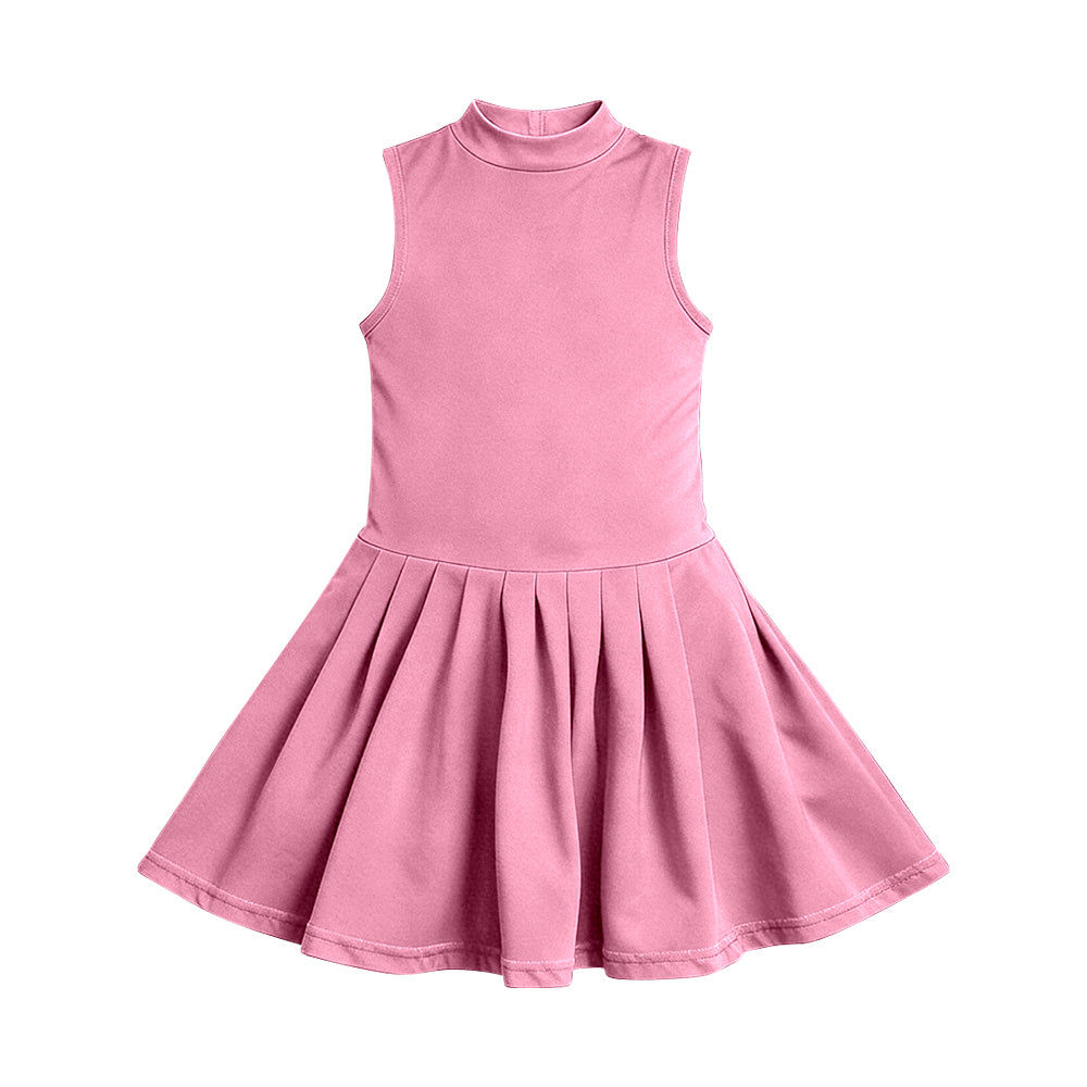 preorder GSD3892 Solid Color Pink Sleeveless Skorts Girls Dress