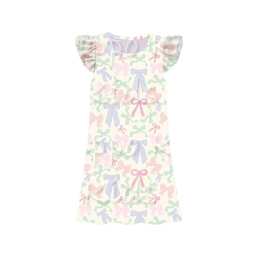 preorder GSD3897 Colorful Bows Flutter Sleeve Girls Dress