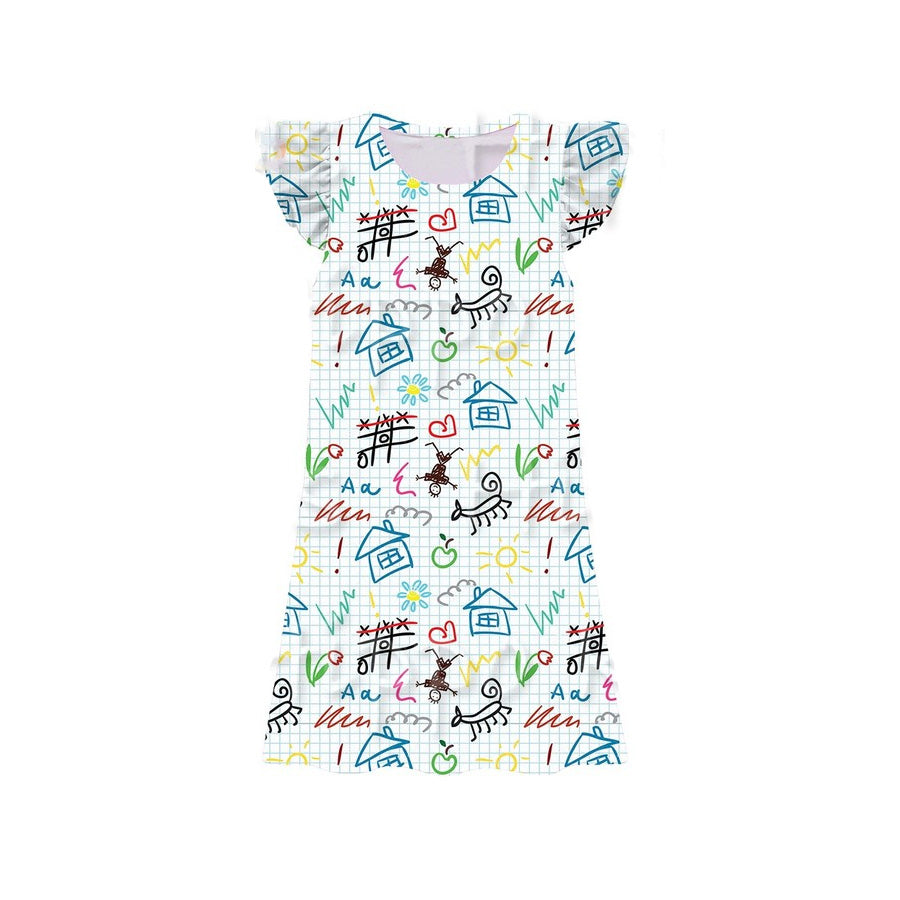 preorder GSD3898 Simple Drawing Flutter Sleeve Girls Dress