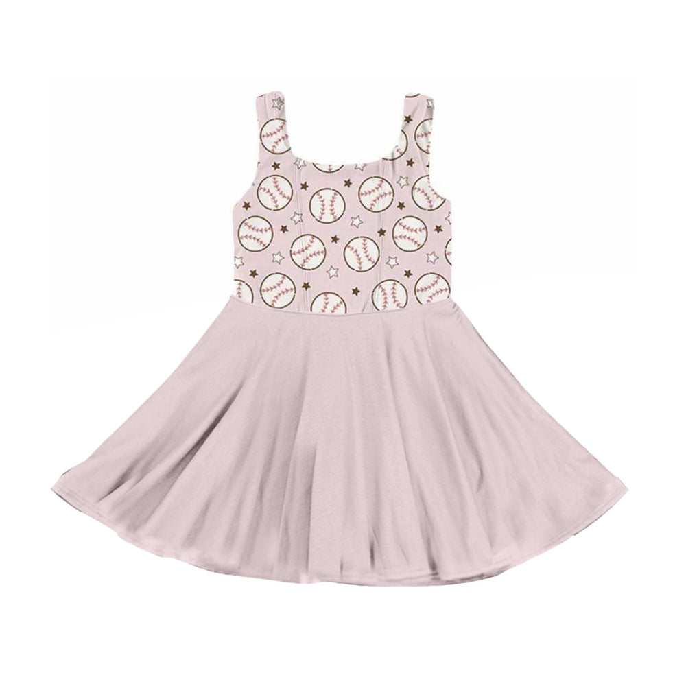 preorder GSD3903 Baseball pink Sleeveless Girls Dress