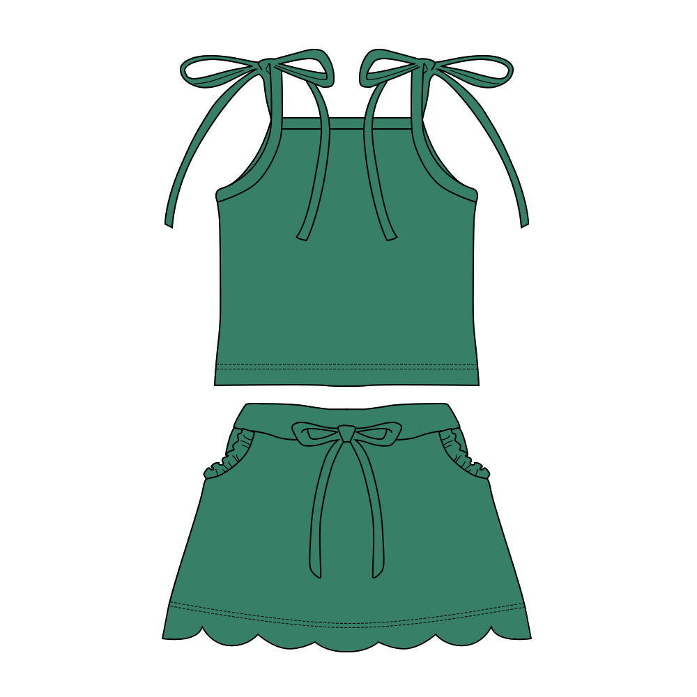 preorder GSD3909 Solid Color Green Skorts Girls Set
