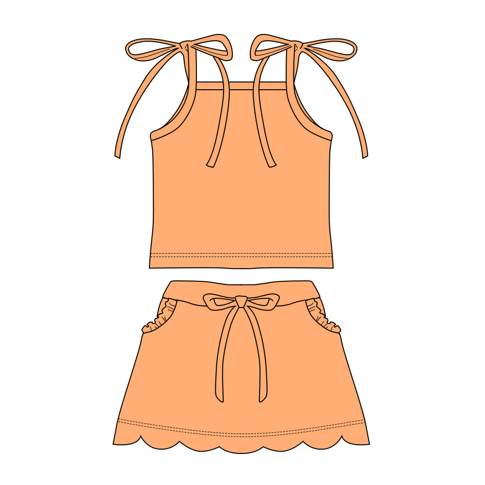 preorder GSD3911 Solid Color Orange Skorts Girls Set