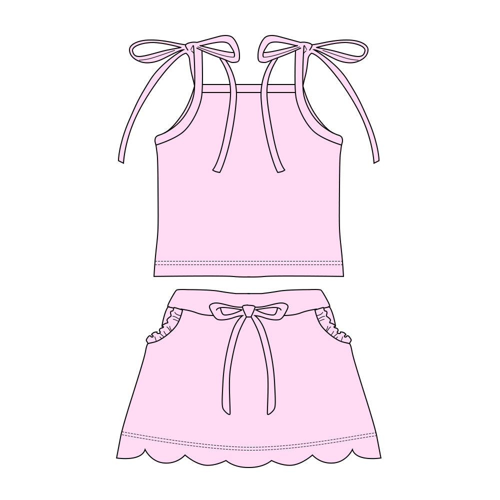 preorder GSD3913 Solid Color Light Pink Skorts Girls Set