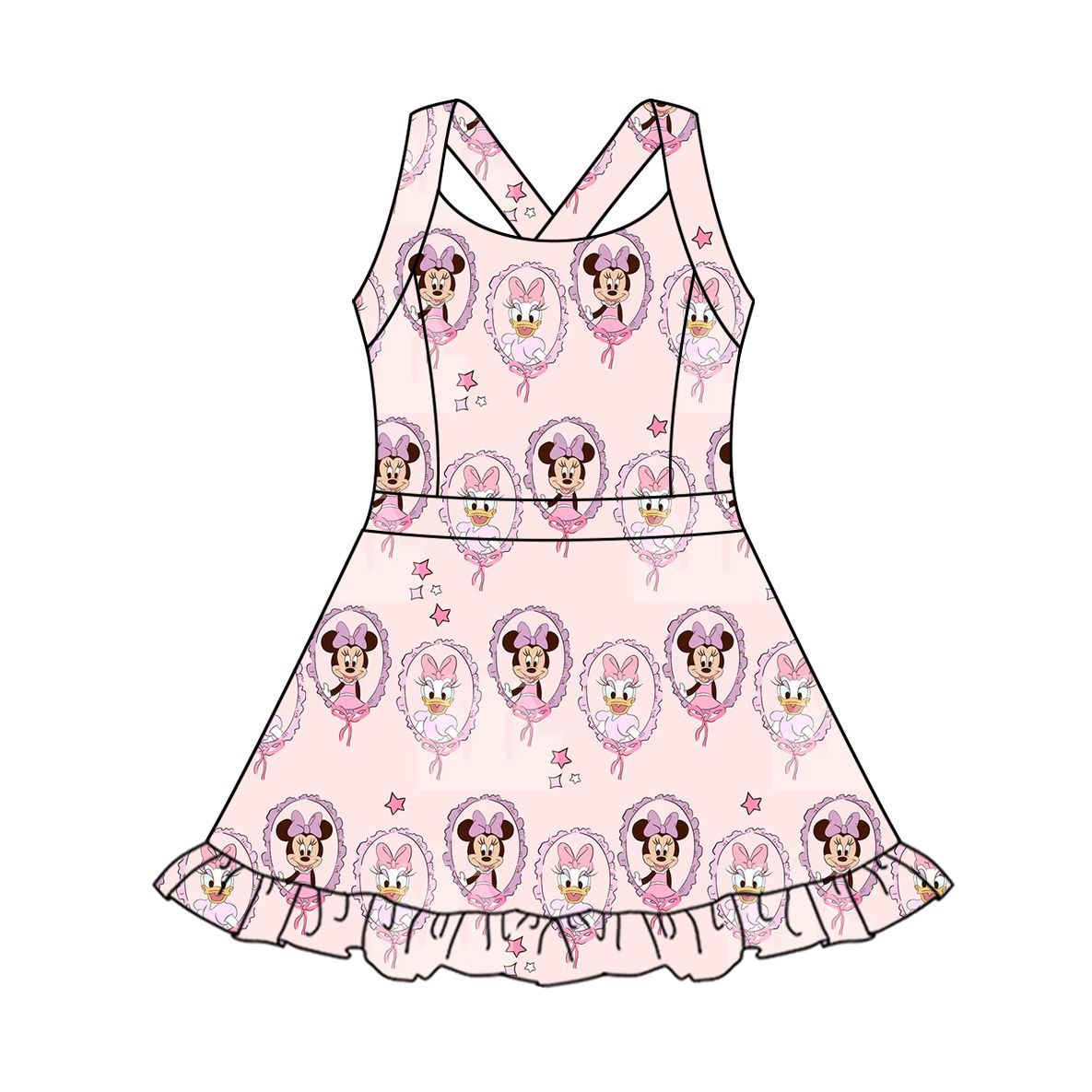 Preprder GSD3915 Yoga Cartoon M Pink Skorts Girls Dress